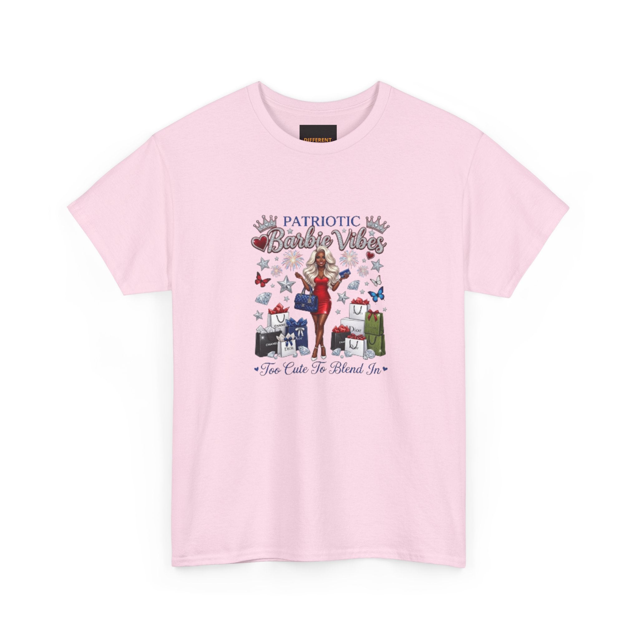Patriotic Beachy Vibes Tee — "Too Cute to Blend In" Graphic T-Shirt
