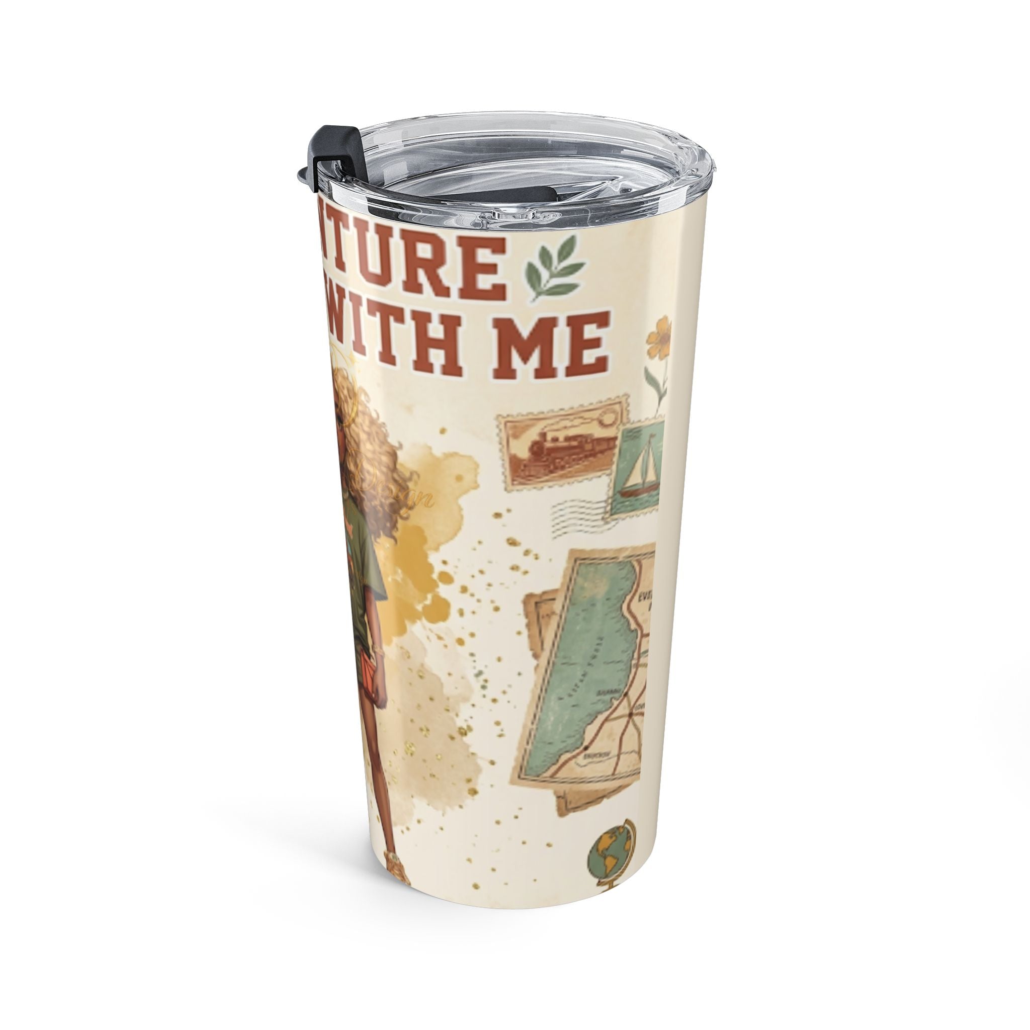 Adventure Starts With Me 20oz Travel Tumbler — Cute Afro Girl Design