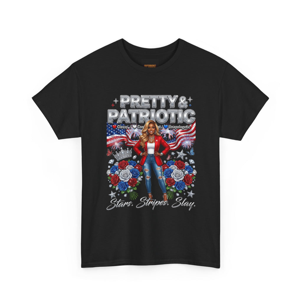 Pretty & Patriotic Tee — "Pretty & Patriotic" Graphic T-Shirt (Fourth of July, USA Pride)