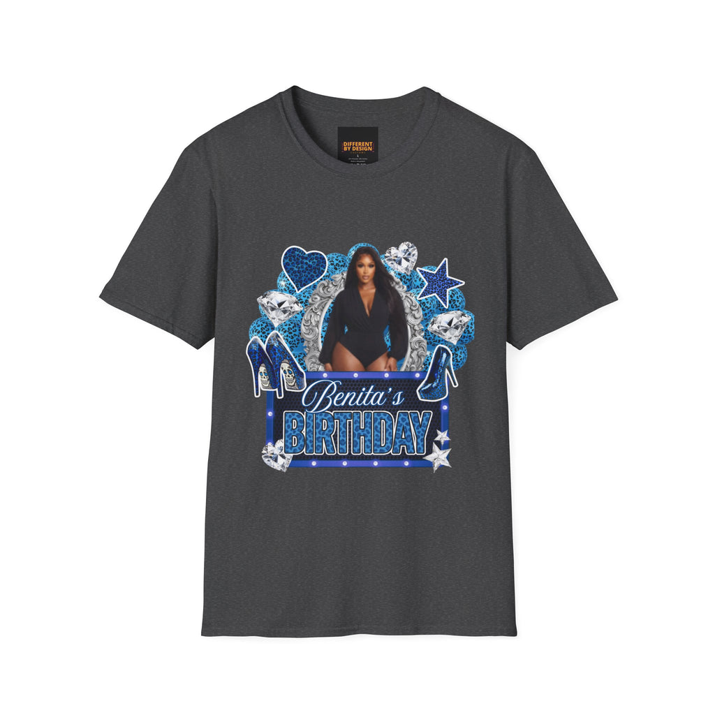 Custom Photo Birthday T-Shirt — Personalized "Birthday" Design with Blue Hearts & Diamonds