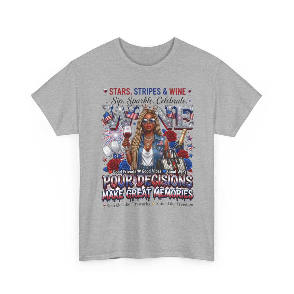 Fourth of July Wine Tee – "Stars, Stripes & Wine" Patriotic Graphic T-Shirt