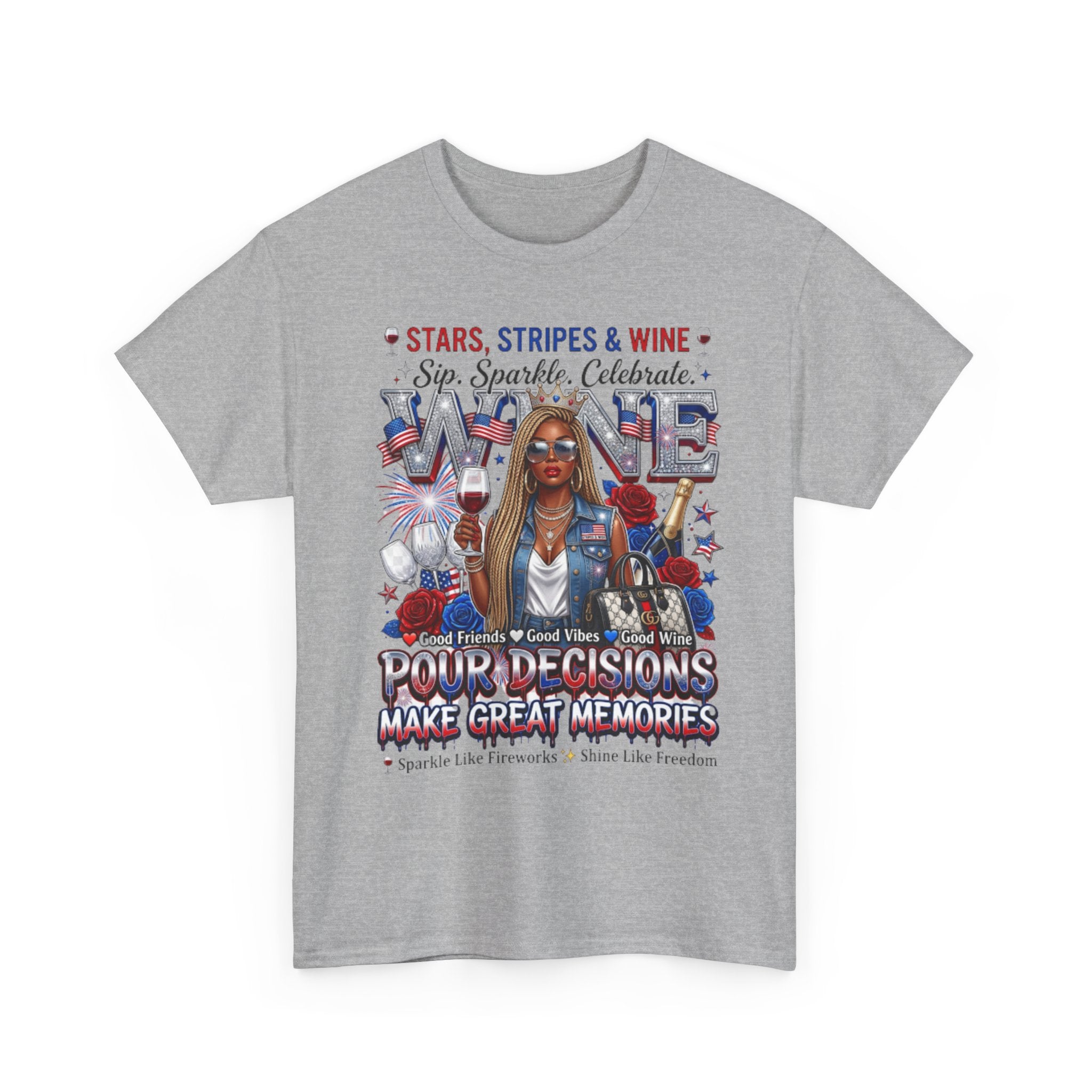 Fourth of July Wine Tee – "Stars, Stripes & Wine" Patriotic Graphic T-Shirt