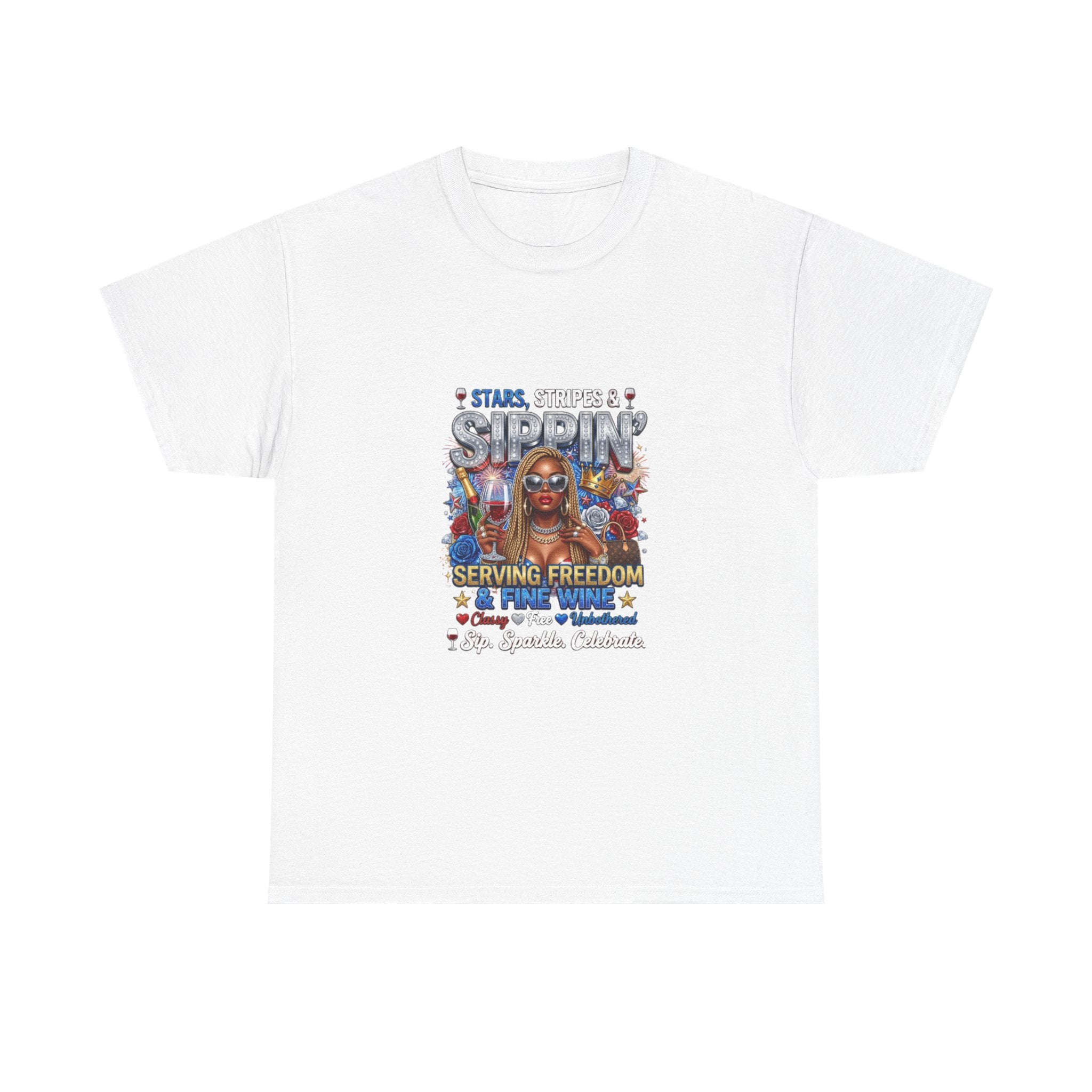 T-Shirt — “Stars, Stripes & Sippin’” Patriotic Serving Freedom Tee