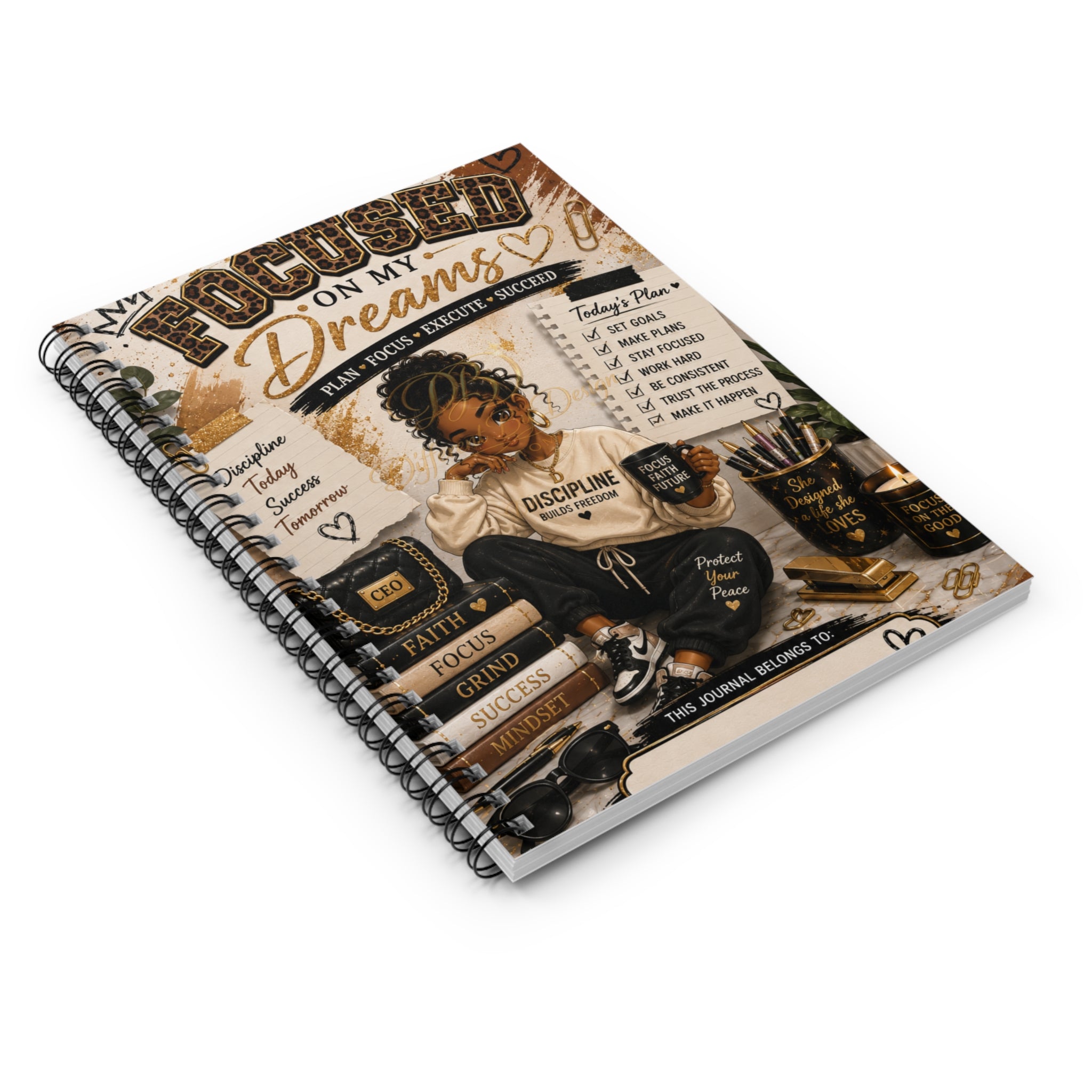 Focused on My Dreams Spiral Notebook – Motivational Ruled Journal for Goal-Setting