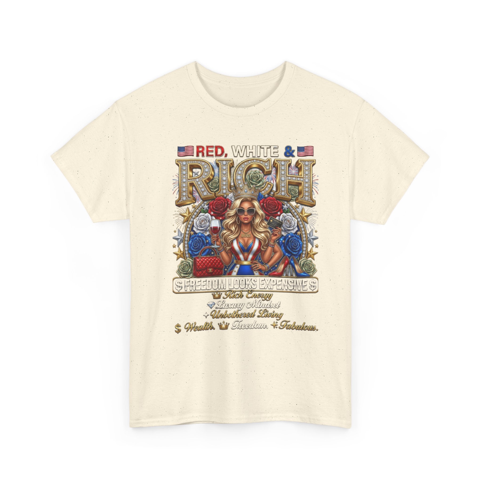 Red, White & Rich Graphic T-Shirt — Patriotic Vintage Pinup Tee