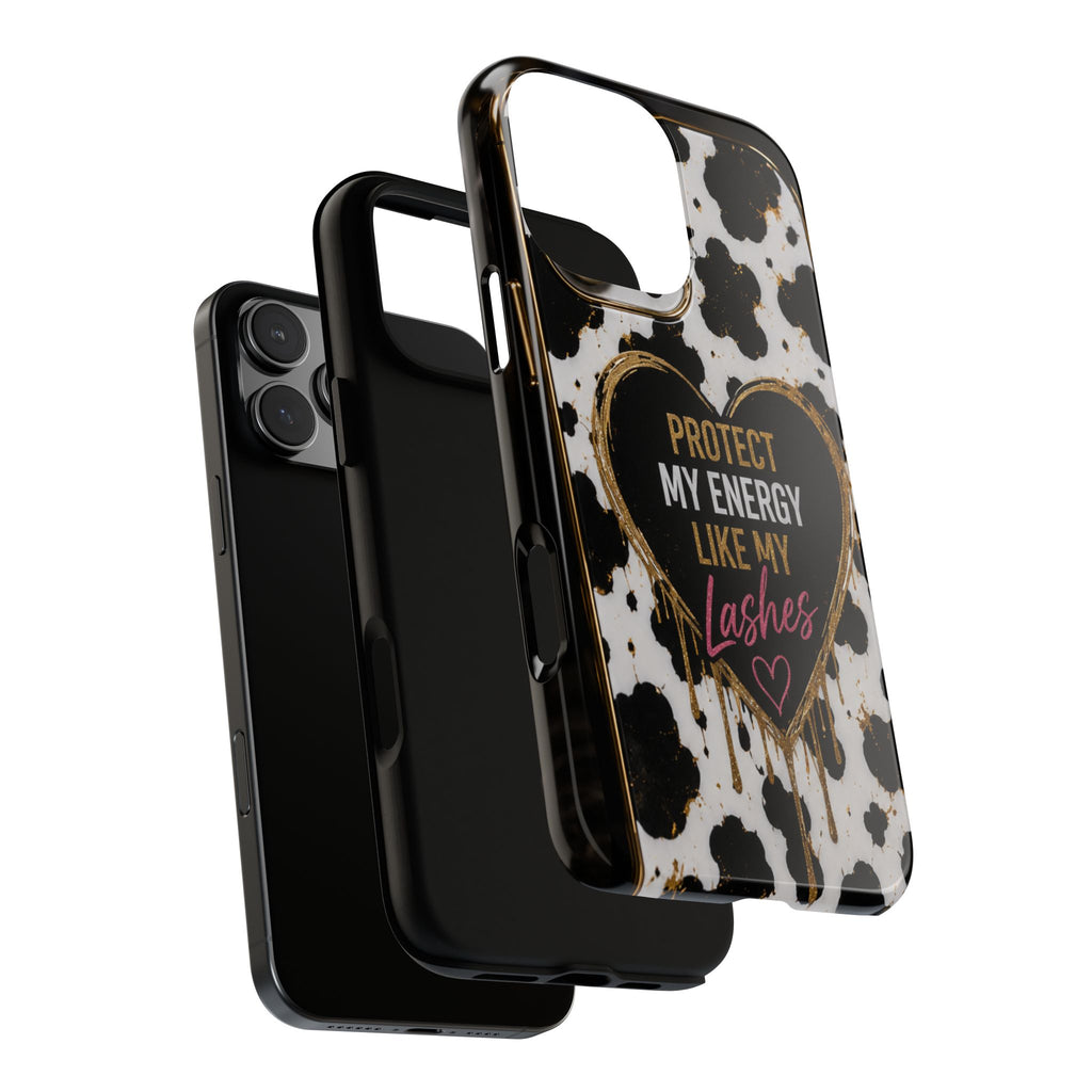 Phone Case — “Protect My Energy Like My Lashes” Cow Print Protective Case