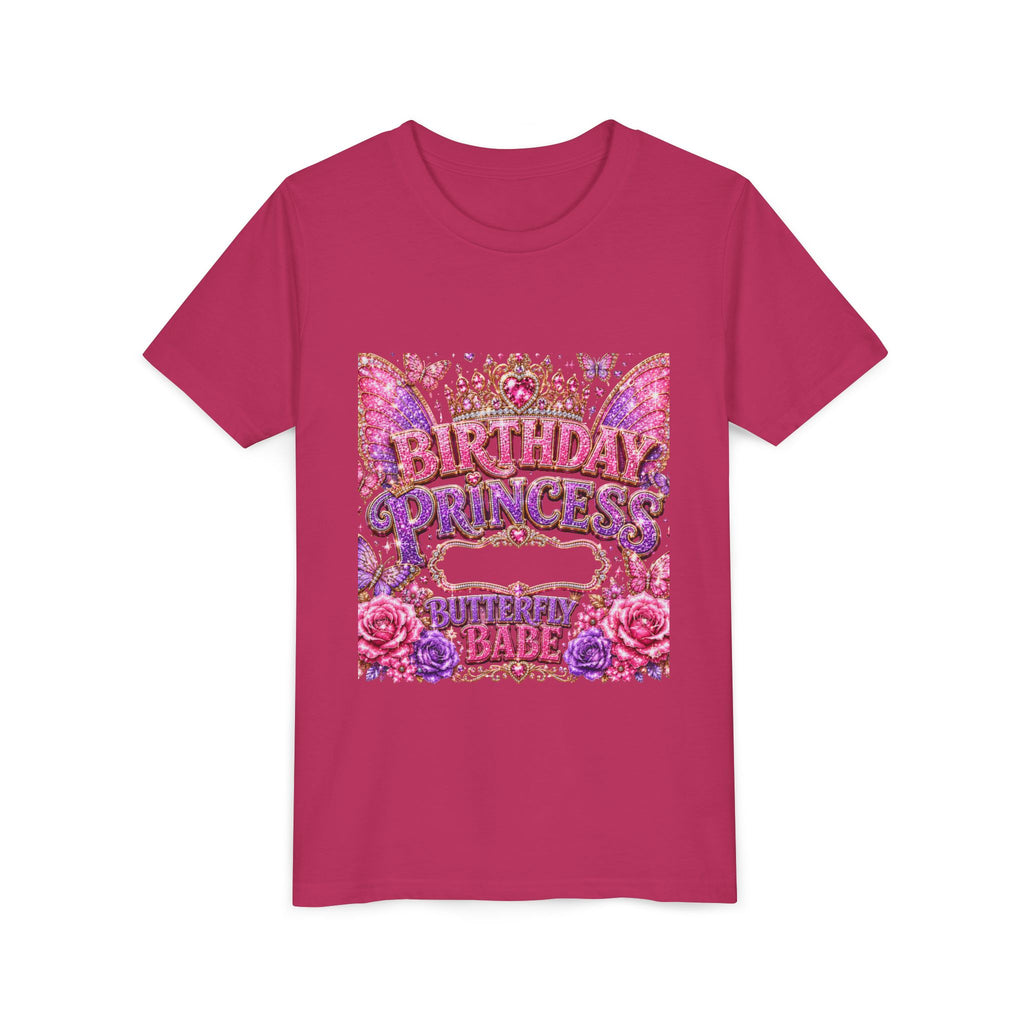 Birthday Princess Youth Tee - Glitter Butterflies & Roses Birthday Shirt