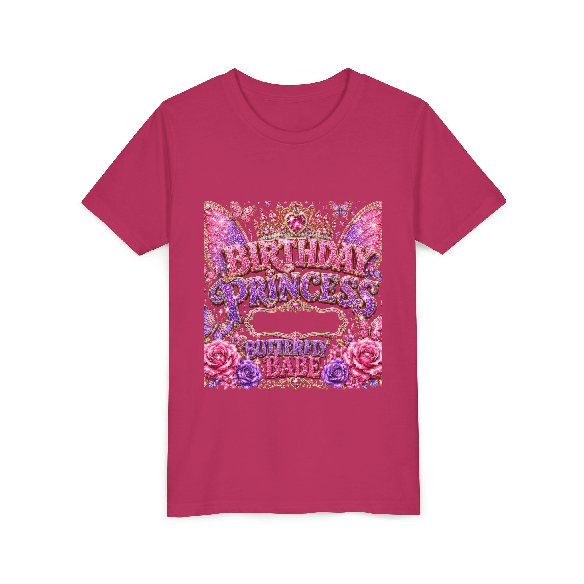 Birthday Princess Youth Tee - Glitter Butterflies & Roses Birthday Shirt