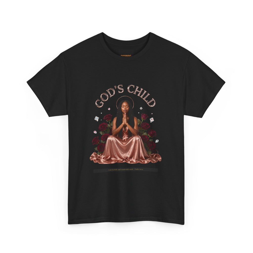 God's Child Tee — Faith-Based Graphic Shirt with Praying Woman Design
