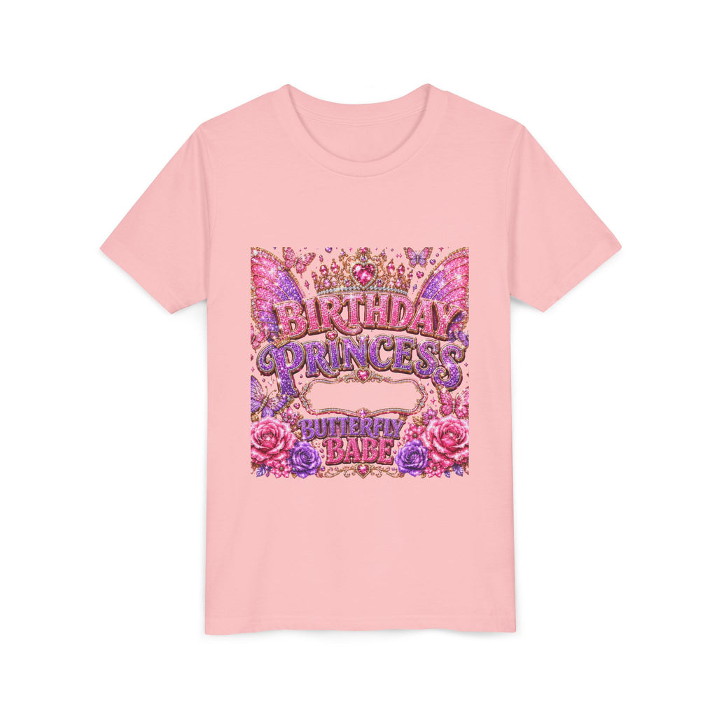 Birthday Princess Youth Tee - Glitter Butterflies & Roses Birthday Shirt