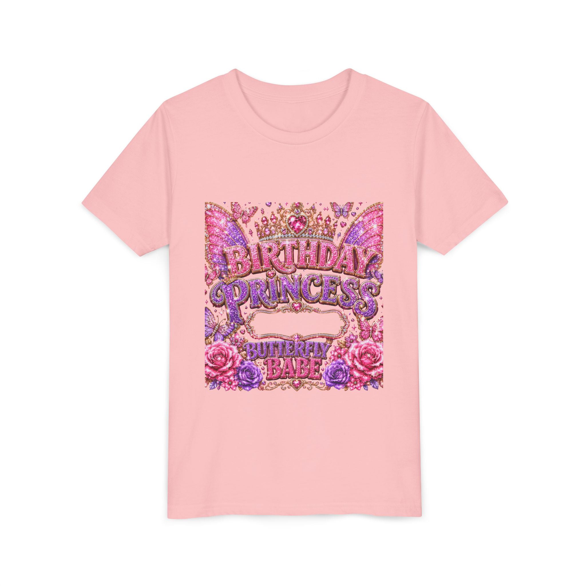 Birthday Princess Youth Tee - Glitter Butterflies & Roses Birthday Shirt
