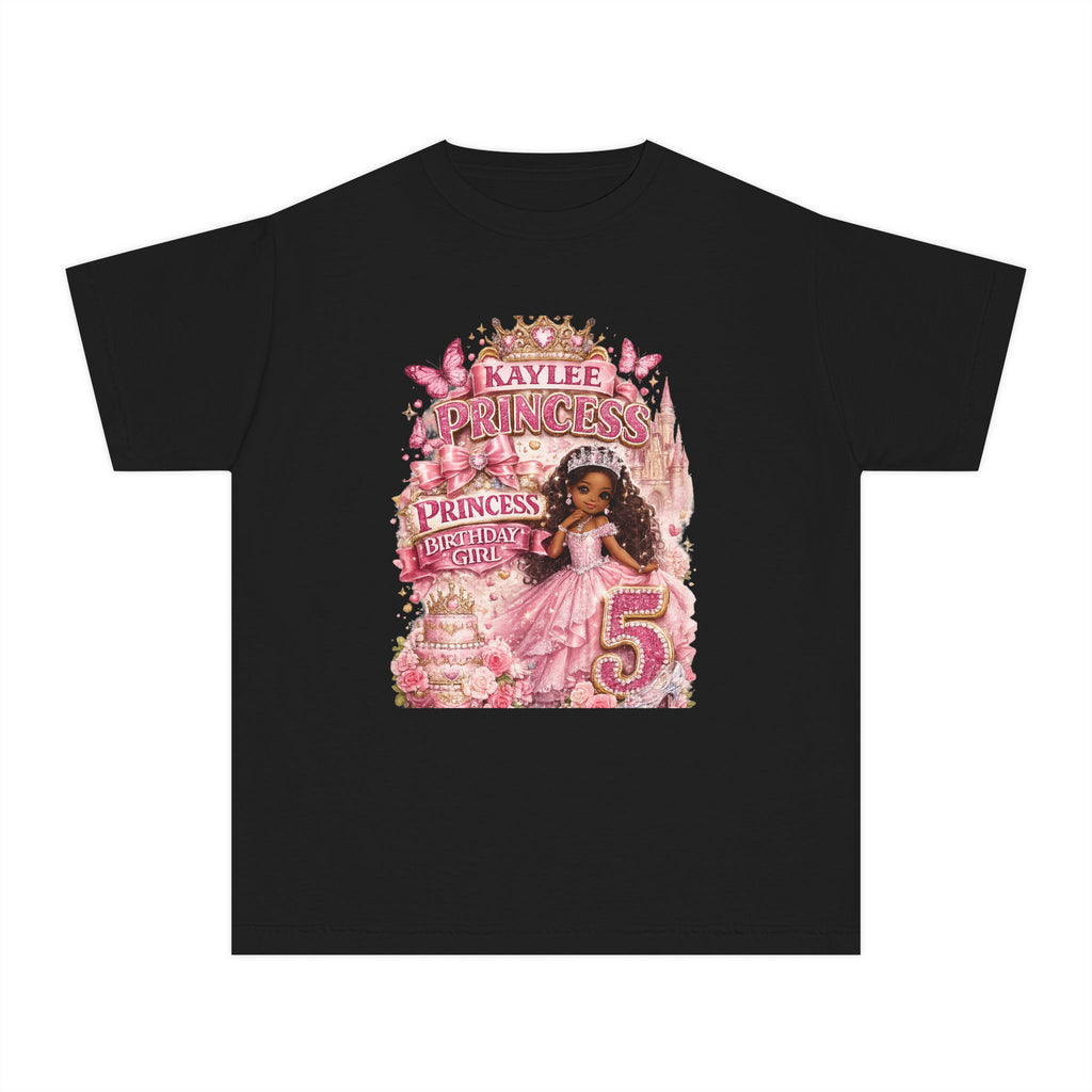 Personalized Princess Birthday Tee — "Kaylee" Glitter Pink 5th Birthday Shirt