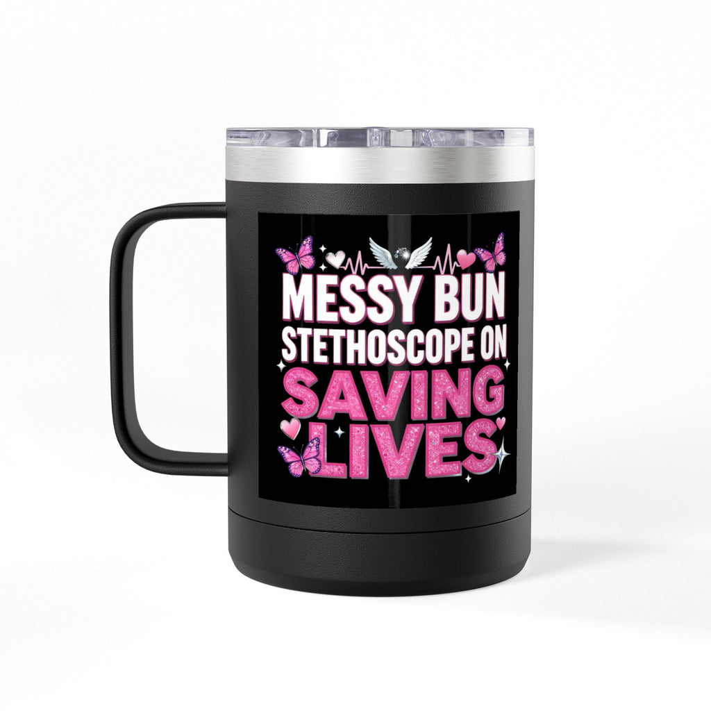 15oz Travel Mug Tumbler – “Bun Hope on Riding Vibes” Pink Butterfly Coffee Mug