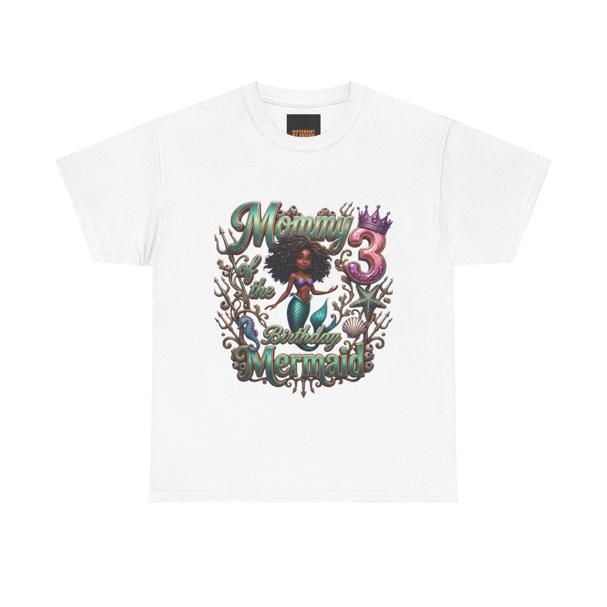 Mermaid 3 Birthday T-Shirt — Cute Afro Mermaid Kids Tee