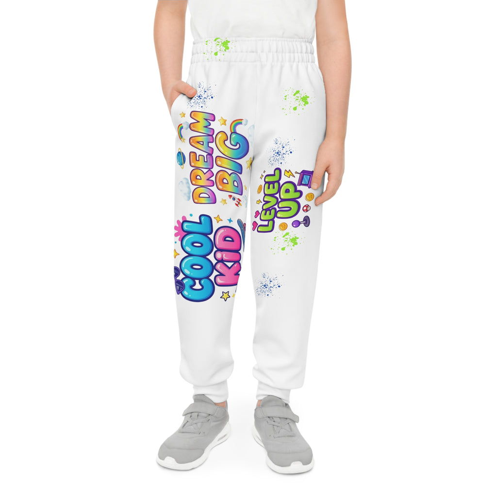 Youth Joggers — "Cool Kid, Dream Big, Level Up" Graphic Sweatpants for Kids