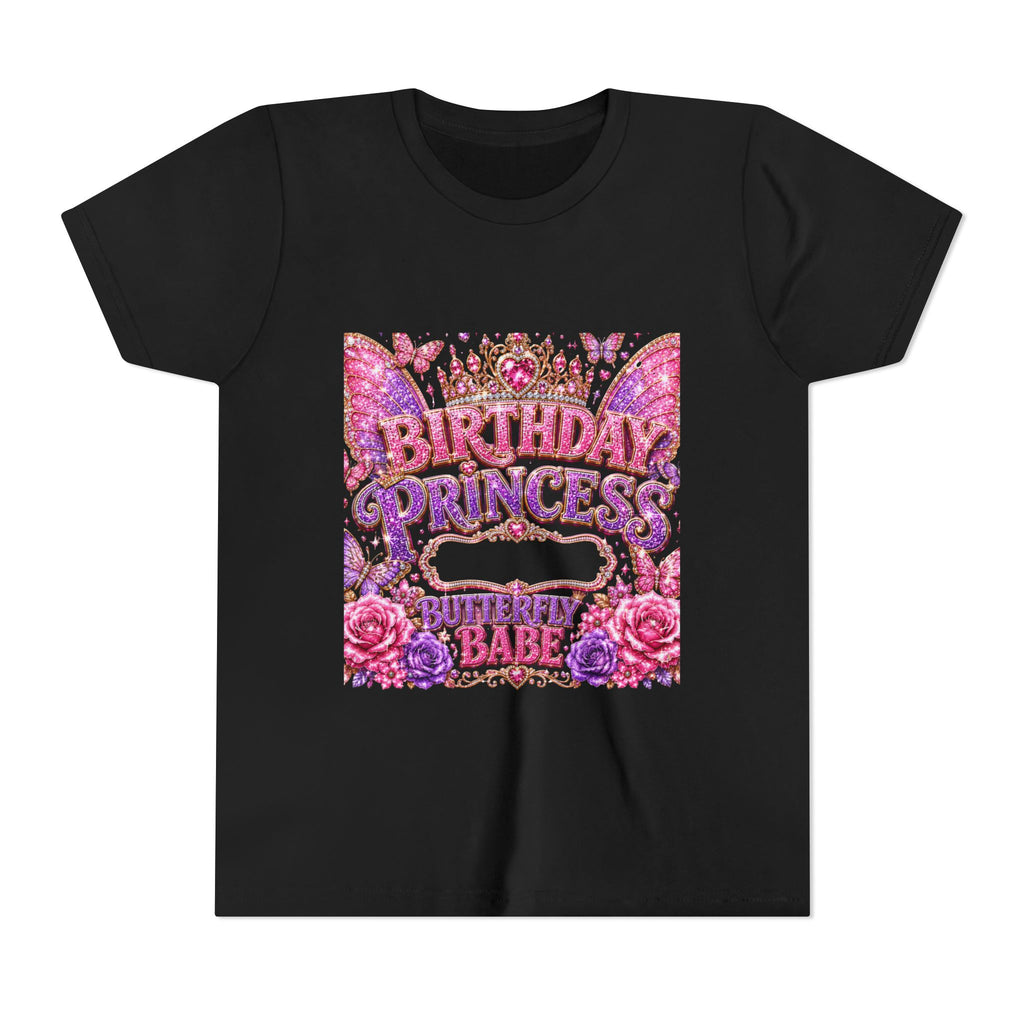 Birthday Princess Youth Tee - Glitter Butterflies & Roses Birthday Shirt