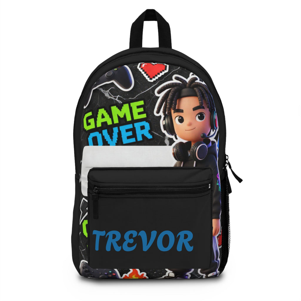 Gaming Backpack — Personalized "Game Over" Gamer Kids School Bag (Name: Trevor)