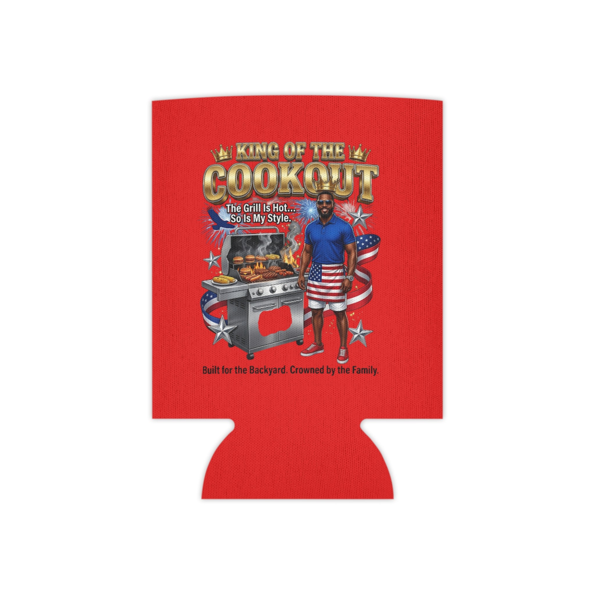 Can Cooler - "King of the Cookout" BBQ Patriotic Grill Master Cooler Sleeve