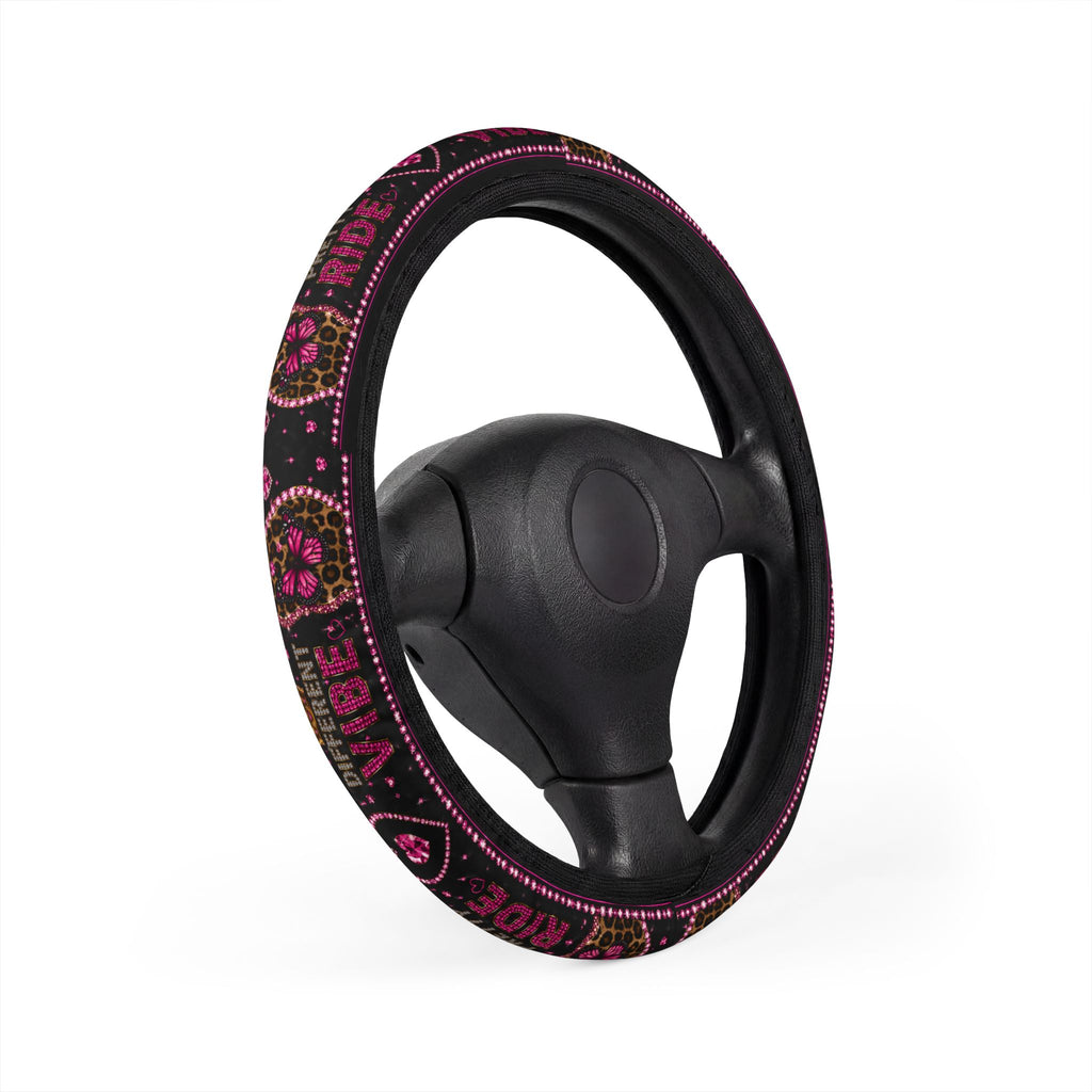 Pink Boho Pattern Steering Wheel Cover — 'Vibe' Decorative Car Accessory