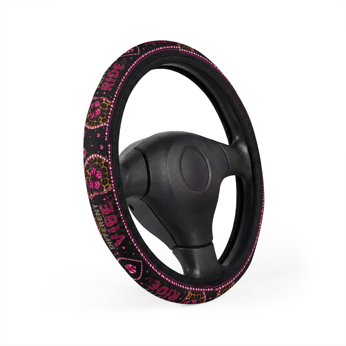 Pink Boho Pattern Steering Wheel Cover — 'Vibe' Decorative Car Accessory