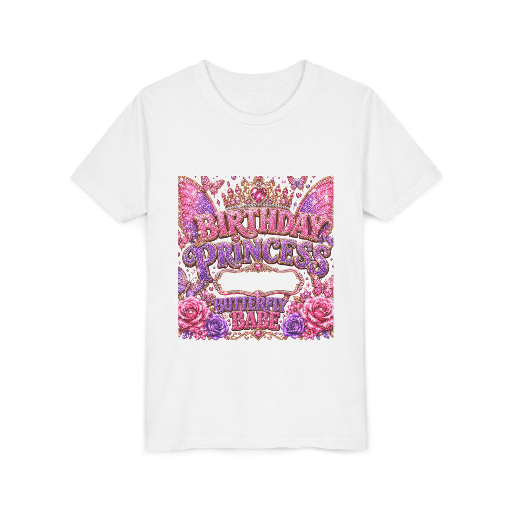 Birthday Princess Youth Tee - Glitter Butterflies & Roses Birthday Shirt