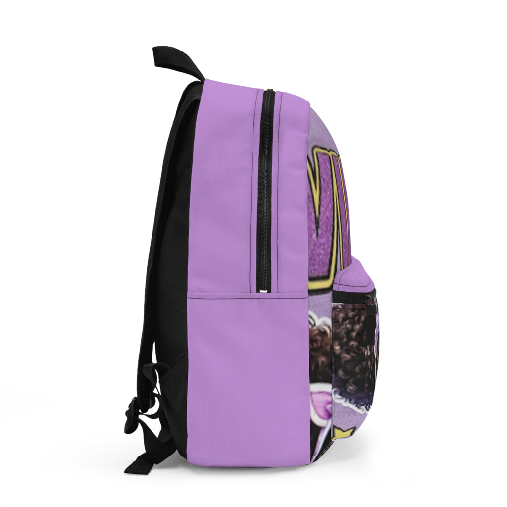 Purple 'Good Vibes' Girl Graphic Backpack — Cute Afro Puff Kids School Bag