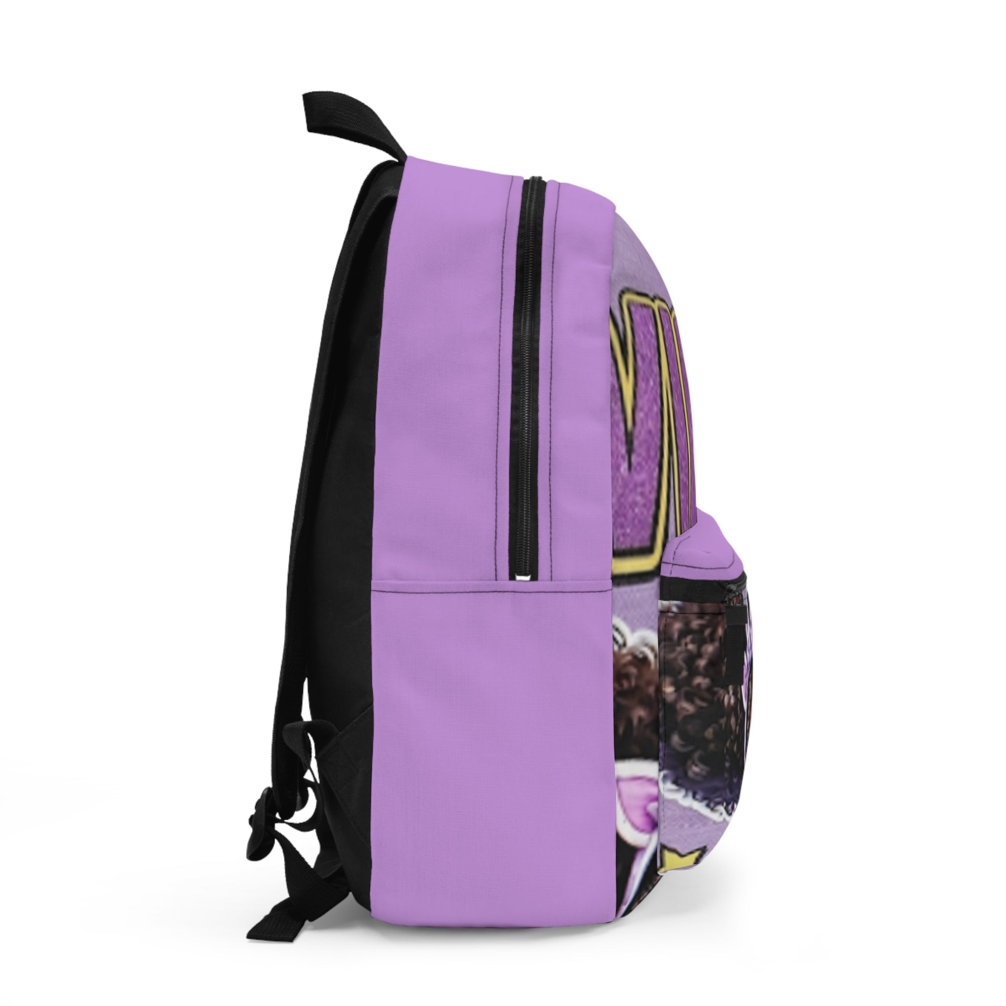Purple 'Good Vibes' Girl Graphic Backpack — Cute Afro Puff Kids School Bag