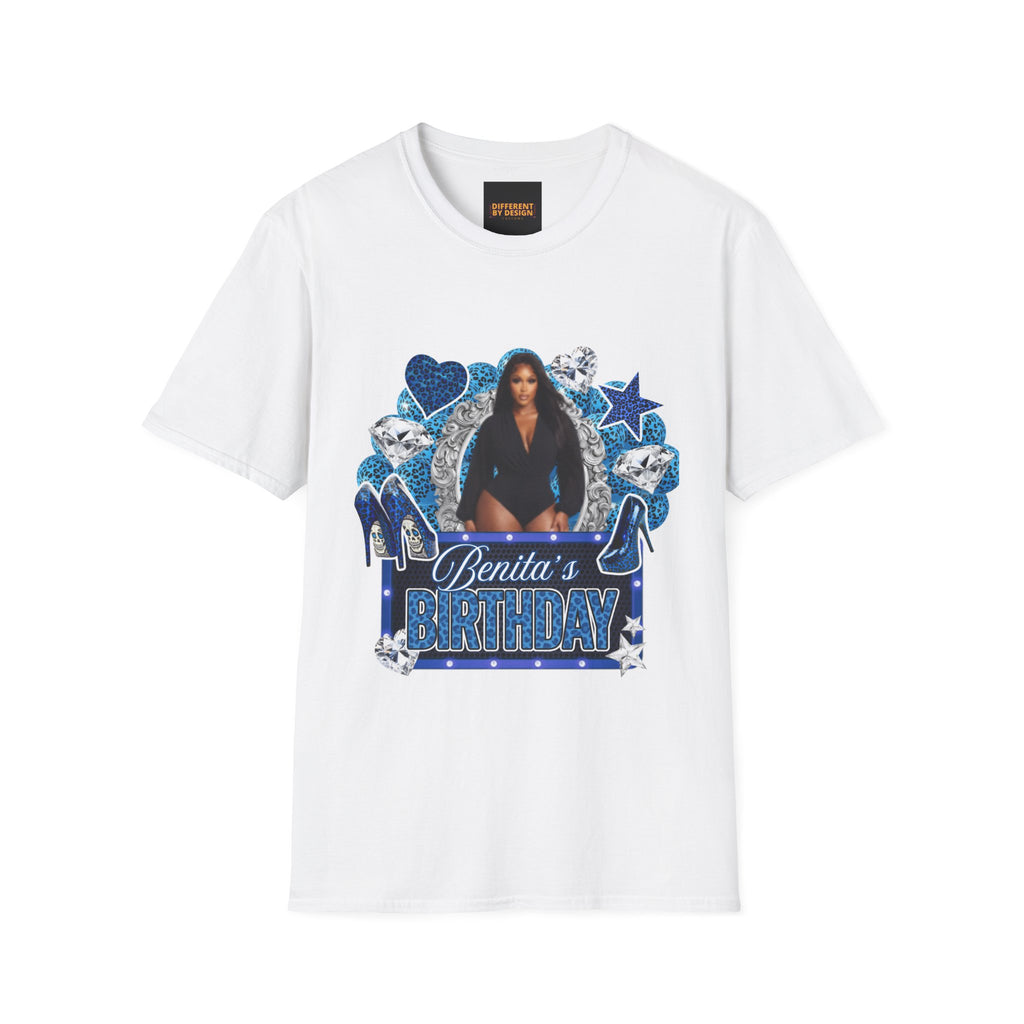Custom Photo Birthday T-Shirt — Personalized "Birthday" Design with Blue Hearts & Diamonds