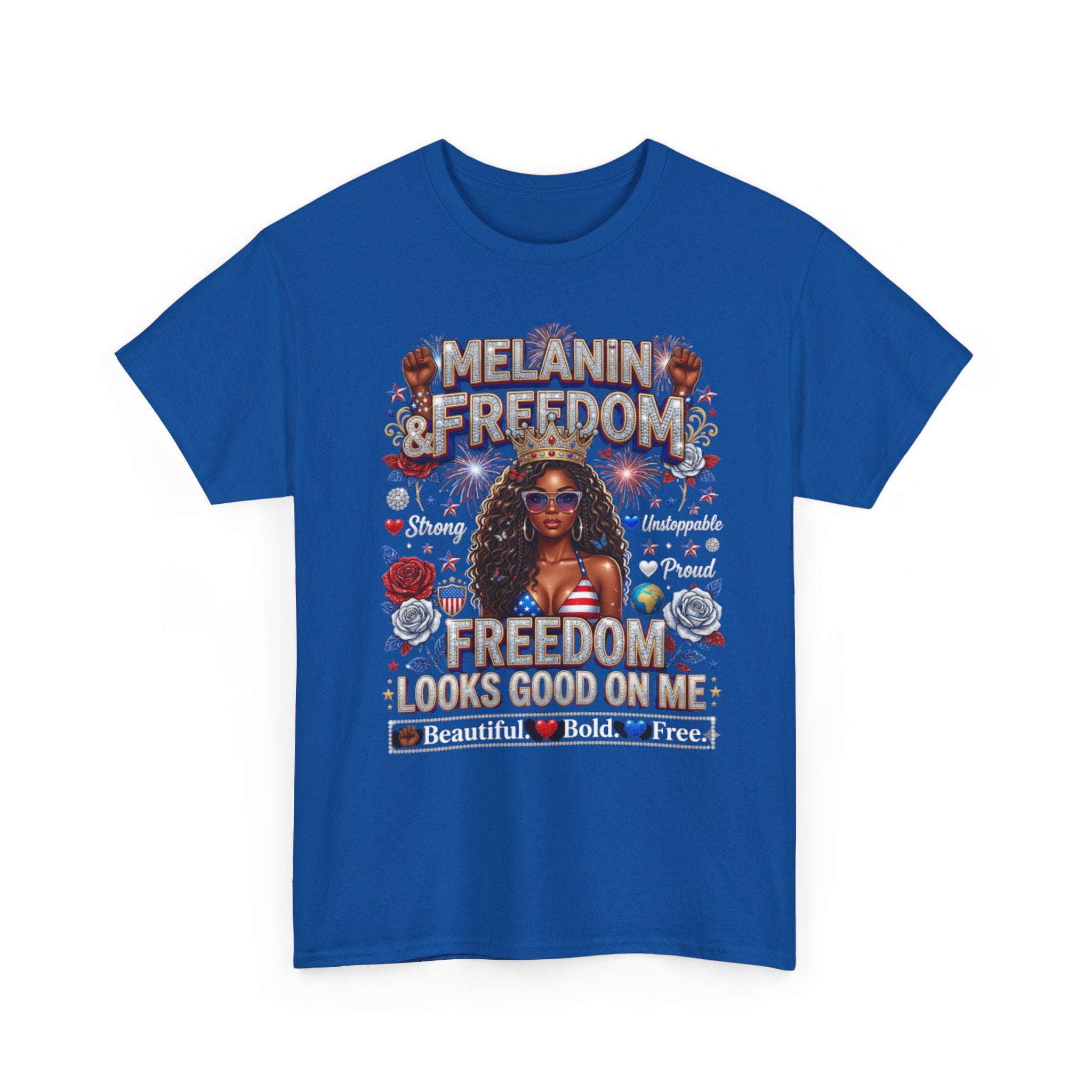Melanin & Freedom Graphic Tee — "Freedom Looks Good on Me" Patriotic Afrocentric T-Shirt