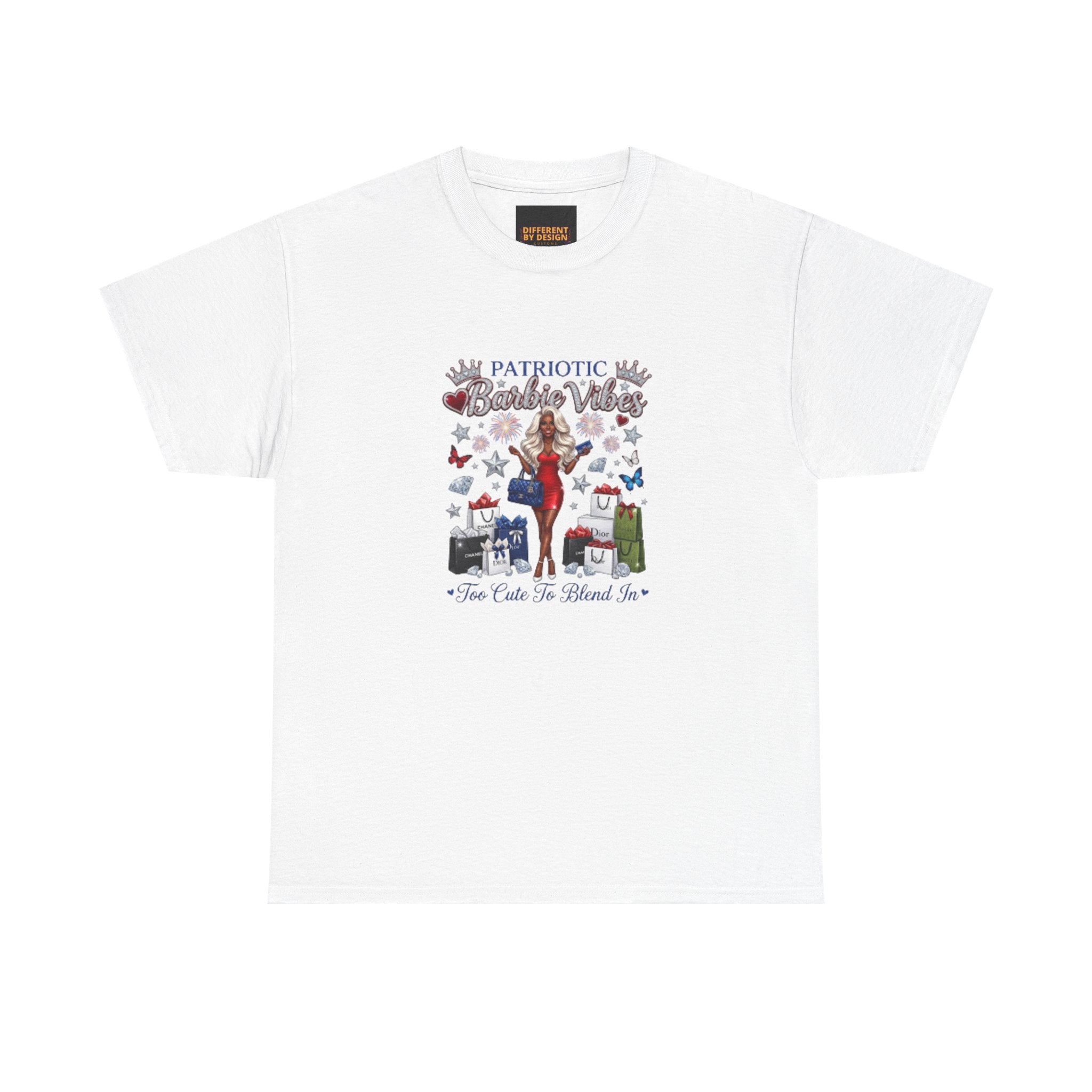Patriotic Beachy Vibes Tee — "Too Cute to Blend In" Graphic T-Shirt