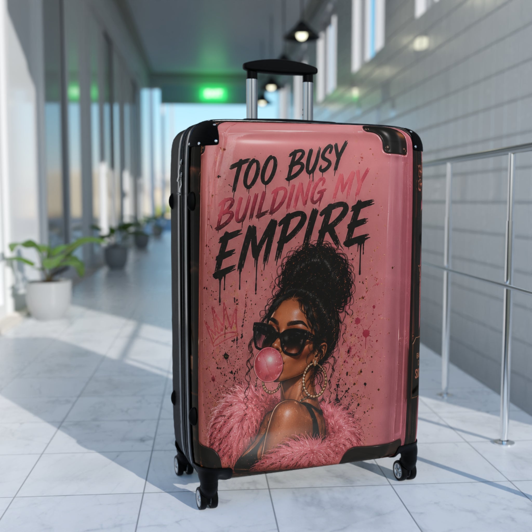 Suitcase — "Too Busy Building My Empire" Pink Boss Lady Carry-On