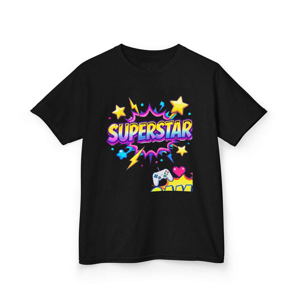Kids 'Superstar' Graphic Tee — Colorful Stars & Cute Cat Design