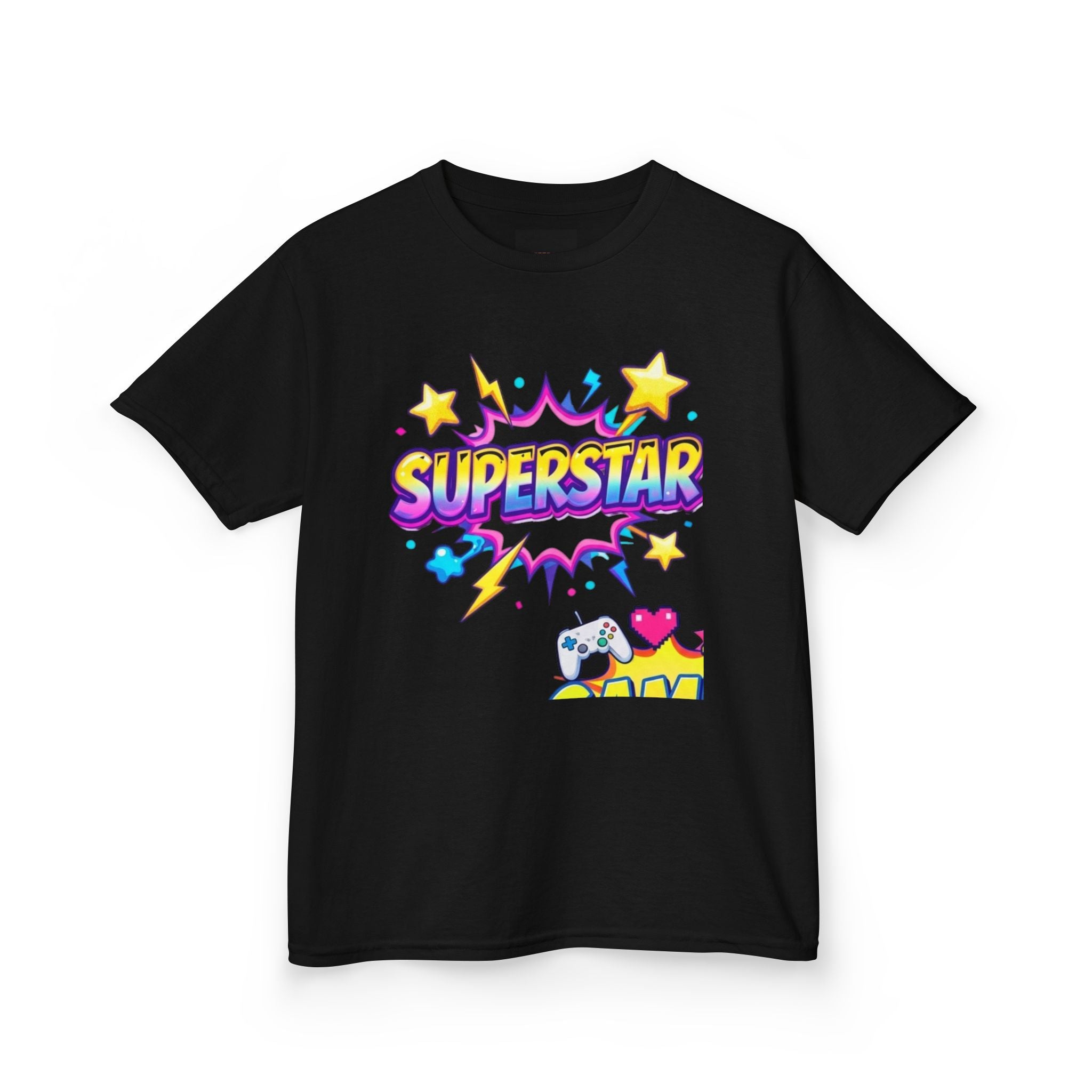 Kids 'Superstar' Graphic Tee — Colorful Stars & Cute Cat Design