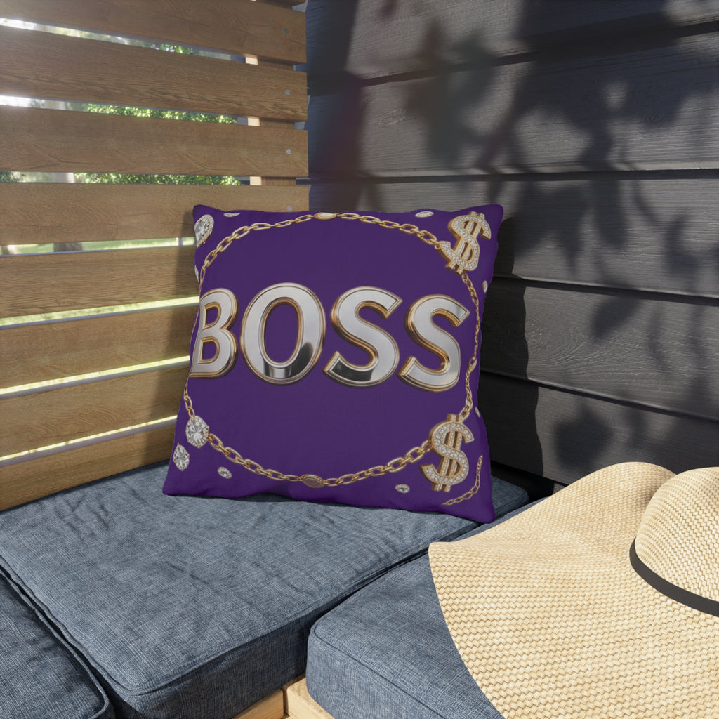 Boss Outdoor Pillow — Purple Gold Chain Dollar Accent Cushion