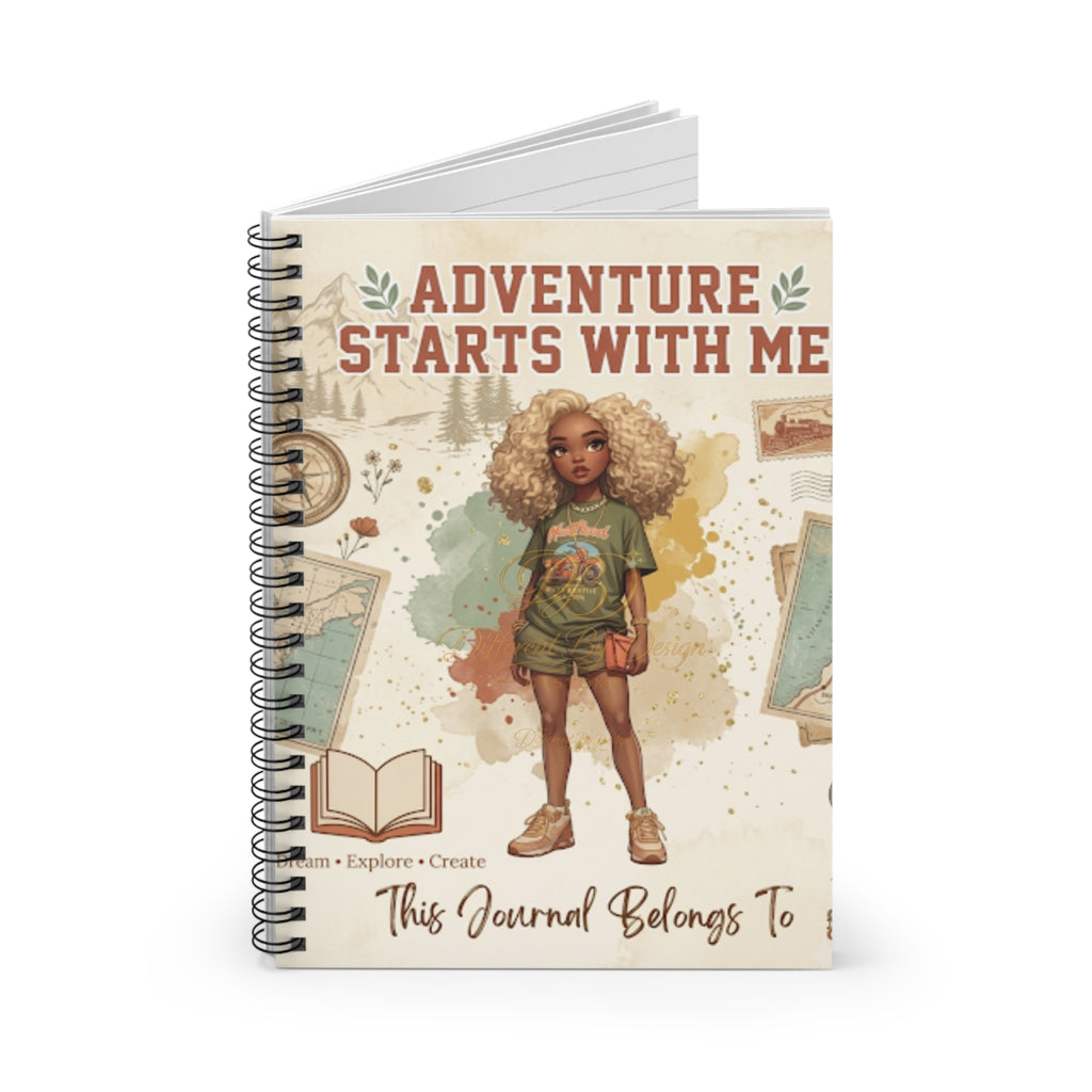 Adventure Starts With Me Spiral Notebook — Cute Girl Travel Journal, Ruled Lined Notebook for Kids & Teens