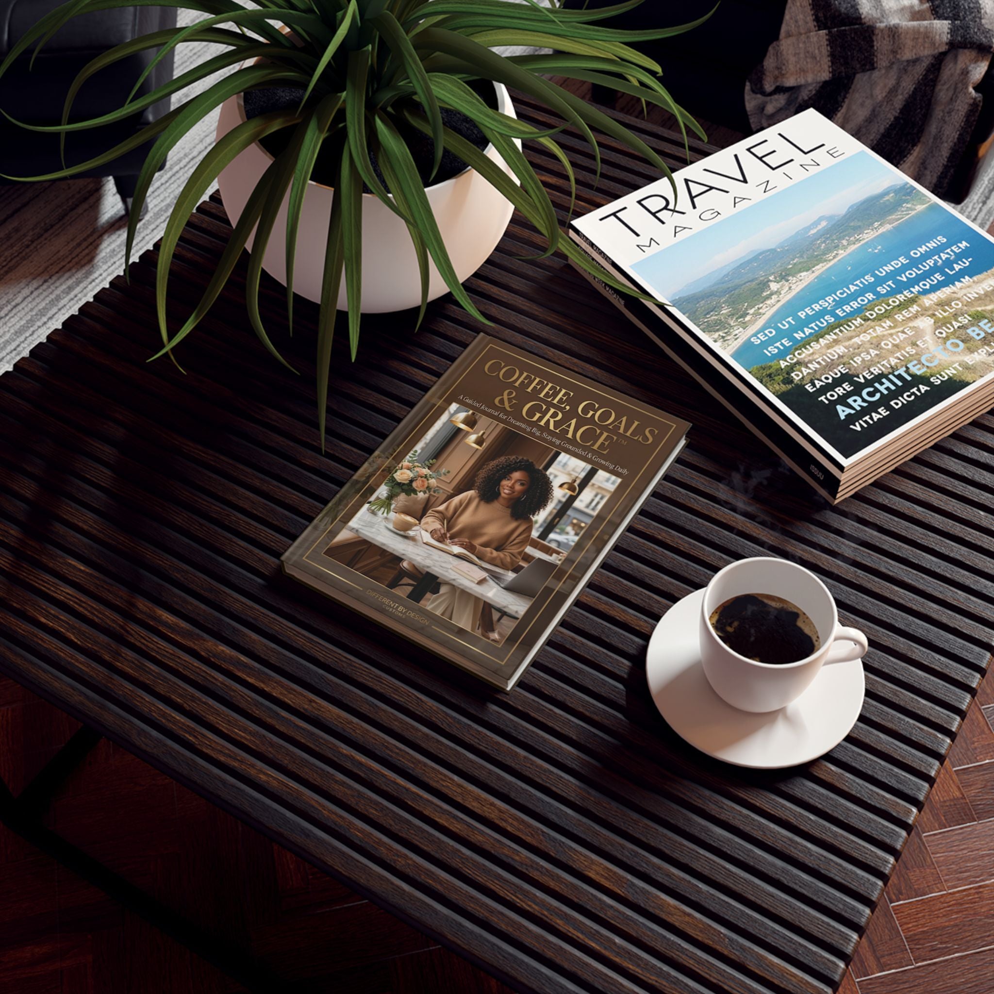 Hardback Journal — “Coffee, Goals & Grace” Guided Planner for Busy Black Women | Daily Gratitude, Goal-Setting & Reflection