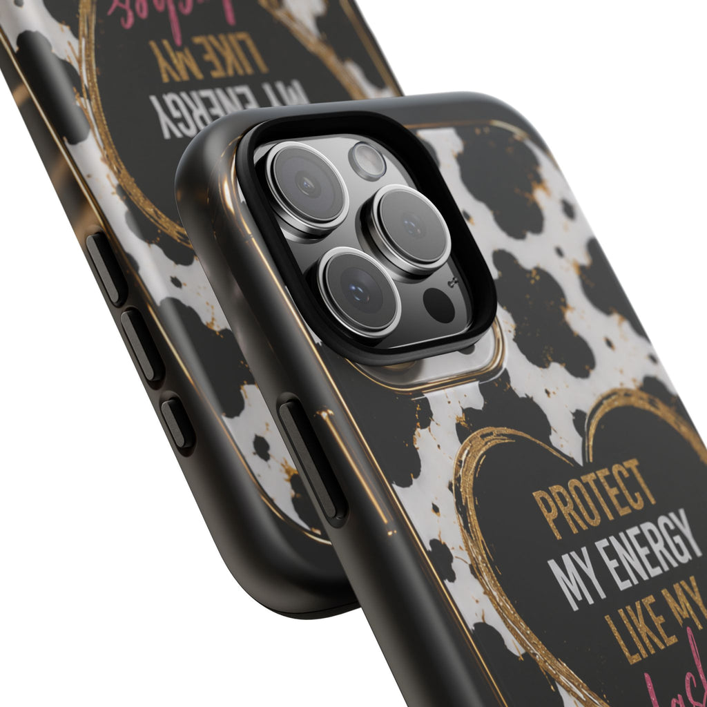 Phone Case — “Protect My Energy Like My Lashes” Cow Print Protective Case