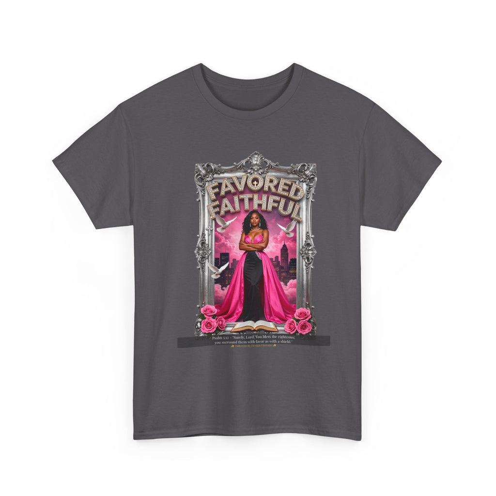 Favored & Faithful Graphic Tee — Pink Gothic Woman Illustration