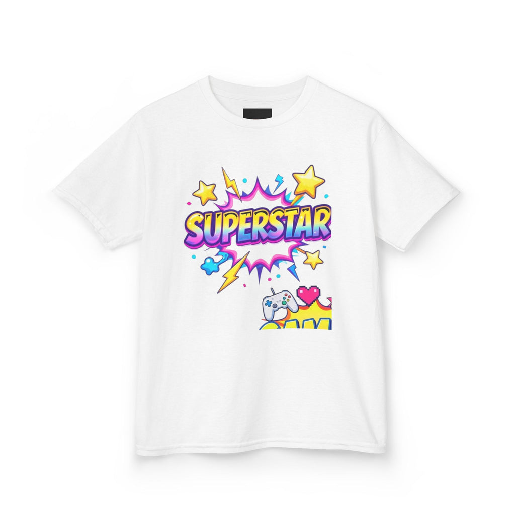 Kids 'Superstar' Graphic Tee — Colorful Stars & Cute Cat Design