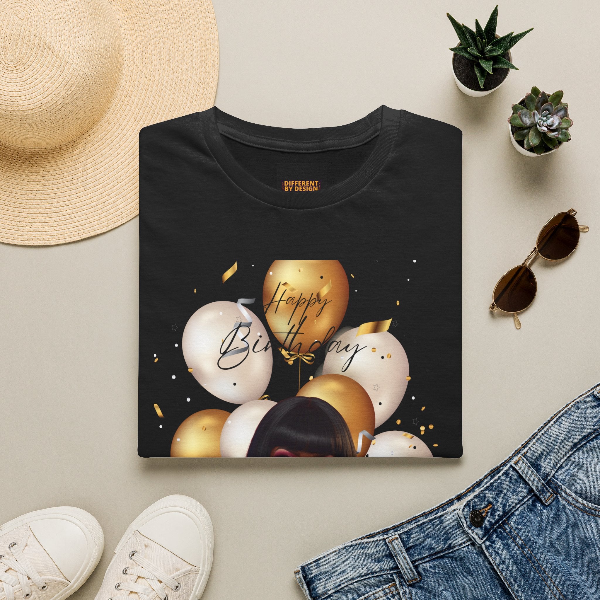 Happy Birthday Black Woman Balloon T-Shirt — Glam Birthday Graphic Tee