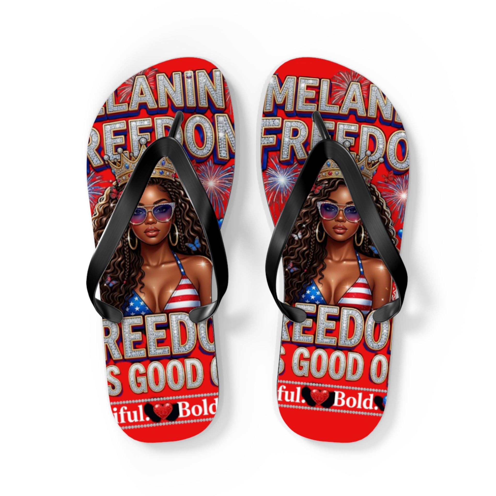 Melanin & Freedom Flip Flops — Patriotic Bold Beach Sandals