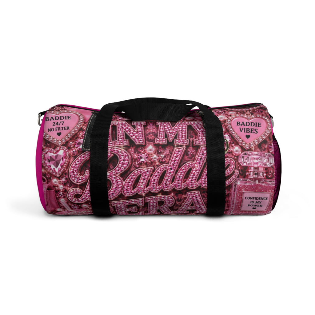Pink Baddie Vibes Duffel Bag — Trendy Glitter Heart Travel Bag