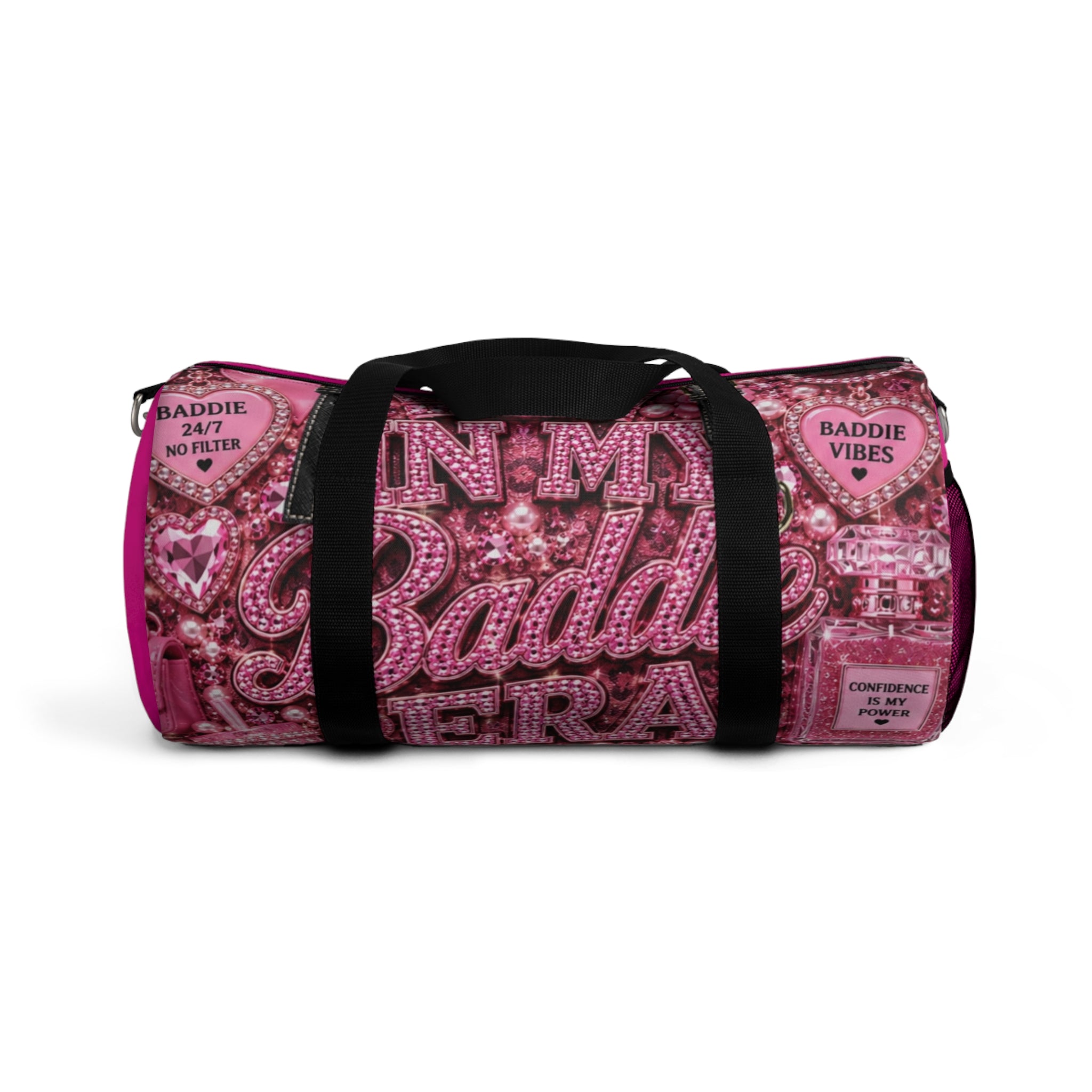 Pink Baddie Vibes Duffel Bag — Trendy Glitter Heart Travel Bag