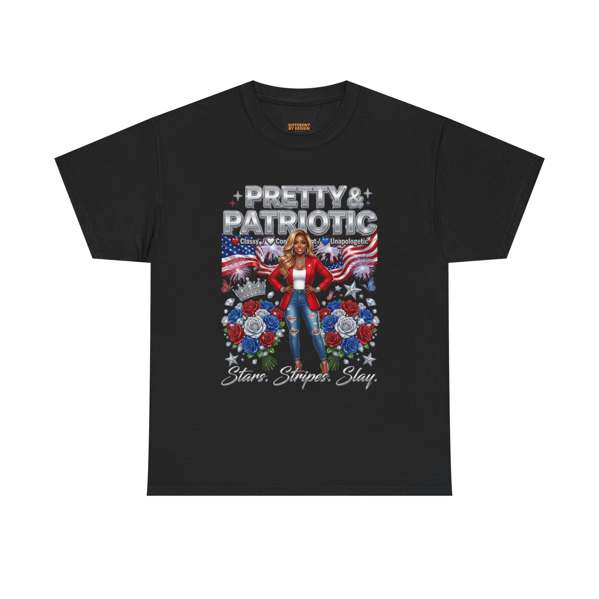 Pretty & Patriotic Tee — "Pretty & Patriotic" Graphic T-Shirt (Fourth of July, USA Pride)