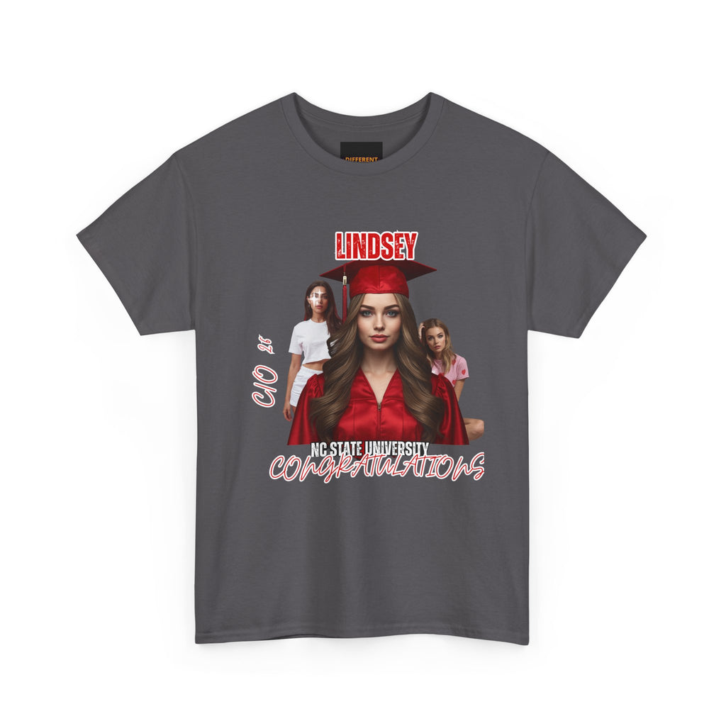 Graduation Photo Tee - Personalized "Lindsey" Cap & Gown Congratulations Shirt
