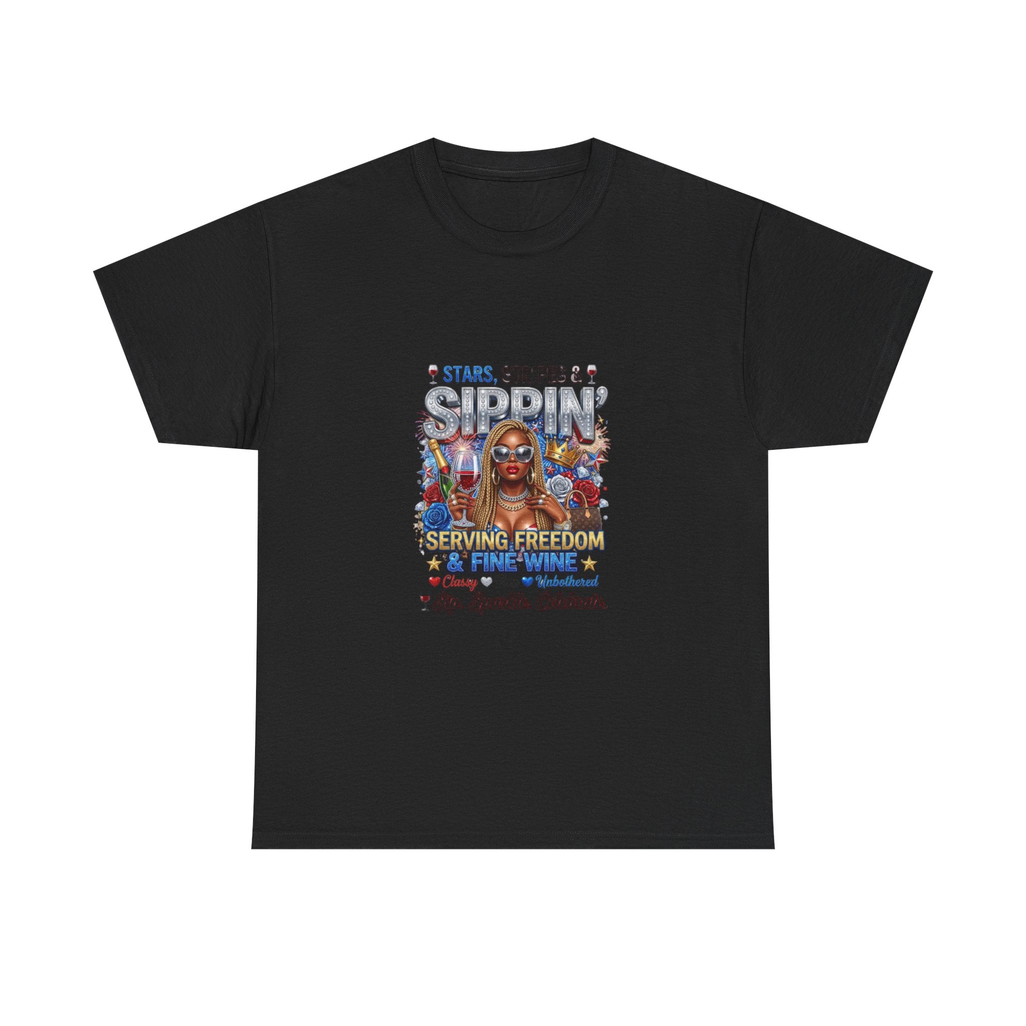 T-Shirt — “Stars, Stripes & Sippin’” Patriotic Serving Freedom Tee