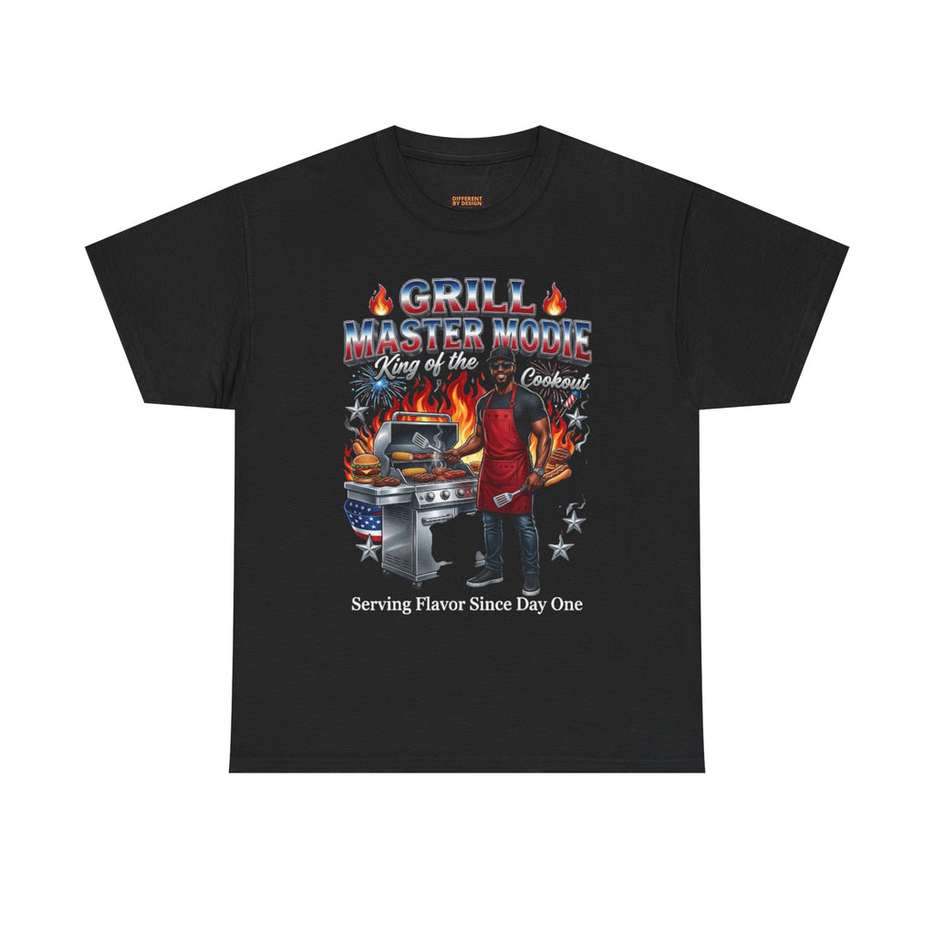 Grill Master Mode T‑Shirt — Funny BBQ Dad Tee with Flames & Grill