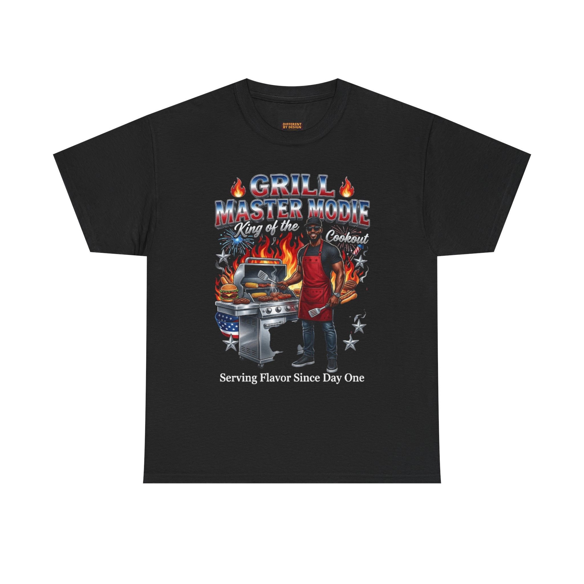 Grill Master Mode T‑Shirt — Funny BBQ Dad Tee with Flames & Grill
