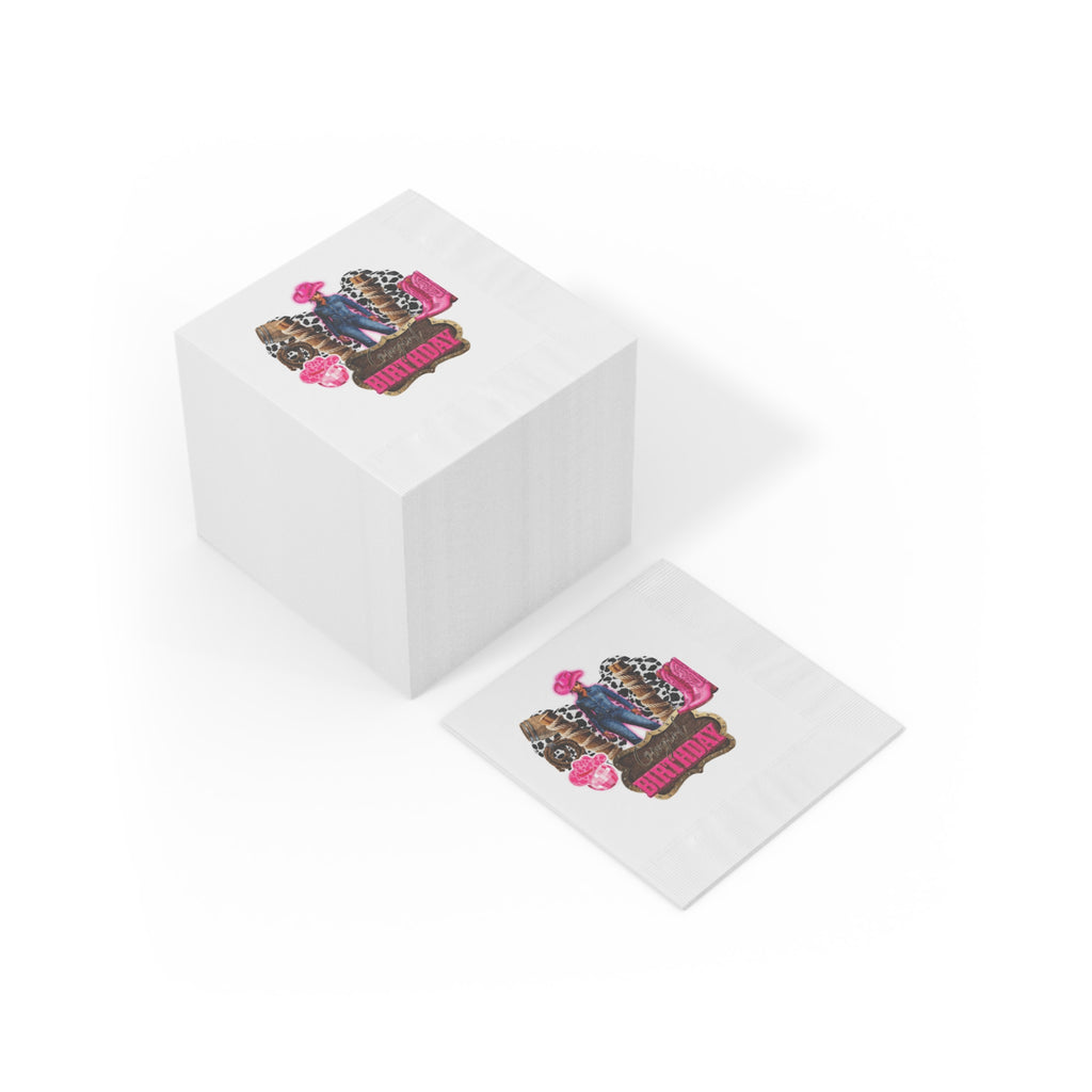 Cowgirl Birthday Napkins — Pink Cowboy Boots & Hat Party Napkins