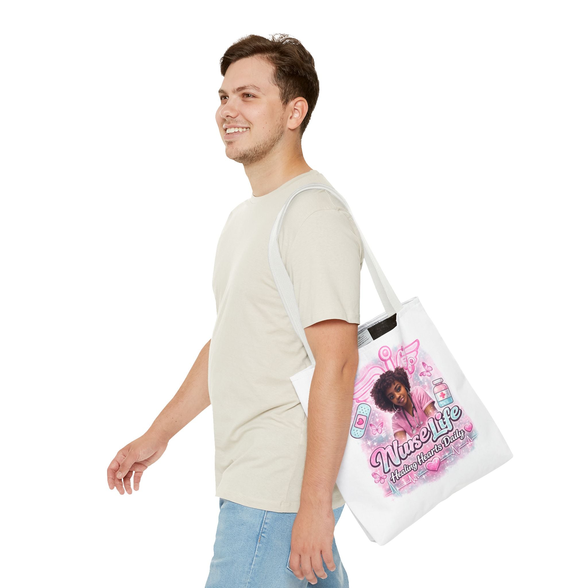 Nurse Life Tote Bag — 'Nurse Life: Healing Hearts Daily' Pink Medical AOP Tote